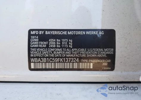 2015 BMW 320I from USA, damaged, VIN WBA3B1C59FK137324